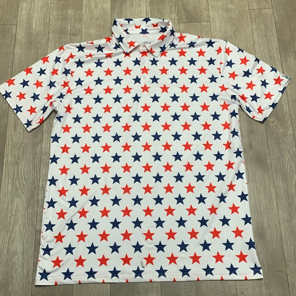 Mens Proud 90 Golf Is Fun Polo Performance Active Patriotic Star Spangled‎ Shirt